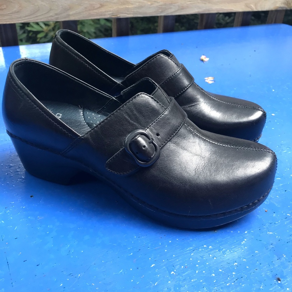 Black Dansko buckle clogs